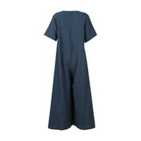 Jumpsuits za žene Pamuk posteljina modna casual pune boje kratkih rukava labav dugačka noga ženska noga ljetni vrhovi mornarice 2x