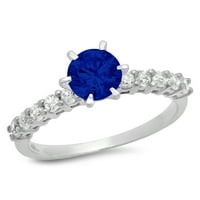 1.05ct okrugli rez simulirani plavi safir 14k bijeli zlatni godišnjički zaručnički prsten veličine 7