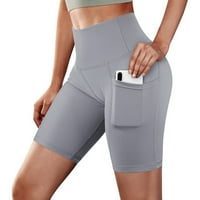 Podplug joga hlače sa džepovima, žene trbuh visokog struka Čvrsti tajice džepovi Sportske hlače Bikerske