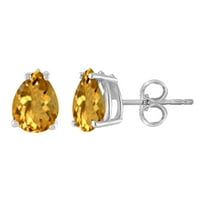 Mauli dragulji za uho za žene 1. Karatni kruški oblik citrine Carat 14k bijelo zlato 4-prong
