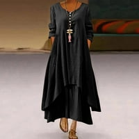 CACOMMARK PI MIDI haljine za žene čišćenje Ženske plus veličine okrugli vrat Čvrsta dugačka haljina
