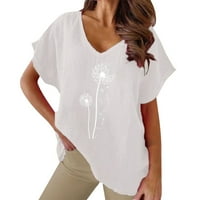 Ženska majica Maslačak kratkih rukava Print V izrez Labave majice za žene za žene