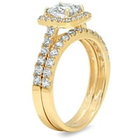 2. CT Princess Cut originalni kultivirani dijamant SI1-si G-H 18K Yellow Gold Halo Angagement Wedding Bridal Set Dizajnerski prsten BW Set veličine 9.5