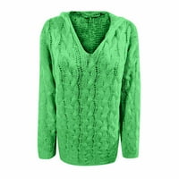 Dukseri Levmjia za žensko čišćenje šupljih lišća V-izrez dugih rukava džemper jesen i zimski labavi džemper