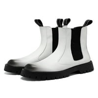 Ymiytan Muške elastične čizme Vodootporna Chelsea Boot platforma radne cipele ured Ureda Udobnost Povucite bijelo sa plišom 8.5