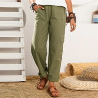 Zzwxwb duge hlače za žene Žene posteljine više džepova Čvrste casual hlače labave duge pantalone Kombinezone
