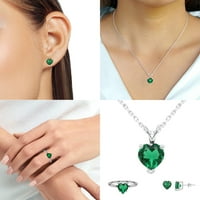 Karatni oblik srca simulirani smaragdni pasijans Fini nakit set-privezak sa 18 lanca, minđuše, prsten u 10K bijeli zlatni nakit za žene, veličina prstena-4.5