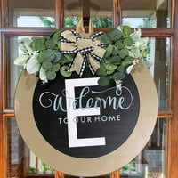 HonRane A-Z slova u prednjim vratima - okrugli znak sa lukom, lažni ukras cvijeća, ruralni stil, prezime