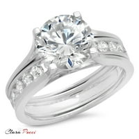3. CT sjajan okrugli rezan originalni kultivirani dijamant VS1-VS I-J 14K bijelo zlato Angažman vjenčanja mladenka Dizajnerska prstena BW Set veličine 8.5
