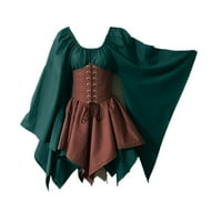 Renesansna srednjovjekovna haljina za žene kostim zvona corset suknja previsoka haljina zelena kaki