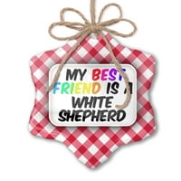 Božićni ukras Moj najbolji prijatelj bijeli ovčar iz Sjedinjenih Država Red Plaid Neonblond
