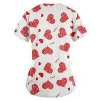 Ženski piling V-izrez odozgo za Valentinovo Ljubav Heart Ispis The Tops Radna odjeća Majice kratkih