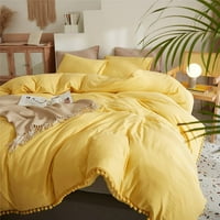 Prevlačenje prekrivača žute kraljice veličine za pranje posteljine od mikrovlakana posteljina pokrovita Pom Poms Fringe Solid Boja mekana i prozračna
