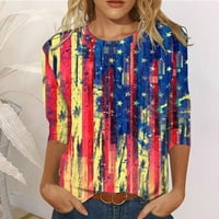 Simplmasygeni dugih rukava majice Bluze Clearence Ženska moda okrugli vrat casual tri četvrtina zastava tiska na vrhovima majica