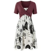 Mini haljine za žene V-izrez kratki rukav križanje zavoja za zavoj top cvjetni cvjetni ispis Mini odijelo