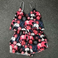 Ženski šarke za suspender Dvije odijelo Žensko svileni svileni pidžami crtani uzorak tiskane kućne odjeće