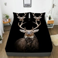 Opremljeni poklopac crna pozadina Modni jeleni ispisani posteljini posteljini visokokvalitetni sutovi za pokrov za krevet, pun