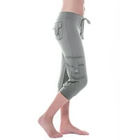 Ženske joge polukraće hlače zalijepljenje joga bib hlače coverall sa džepovima dugme satenske obrezane hlače široke pantalone za žene za žene, sivo, 3xl