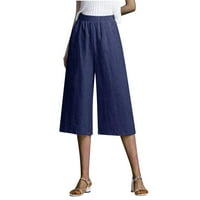 Farstey ženske pamučne platnene kapri hlače bahačke pantalone od pune boje prozračne džepove elastičnih