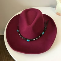 Fusipu Jazz Cap Wide Brim Cowboy Style Rivet Roll Up Solid Boja Fedora Hat prerušiti se