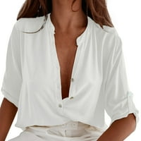 Daznico Ženski vrhovi žene prevelike ljetne pamučne platnene bluze v izrez kratki rukav do majica labavi
