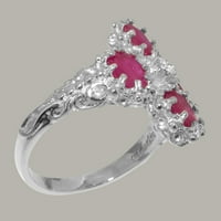 Britanci napravio 10k bijeli zlatni prirodni dijamantski i rubinski ženski prsten od ženskih izjava - veličine 7,5