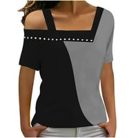 Scyoekwg Žene Ljetni trendy s kratkim rukavima majice Casual Square Crt Hladne rame Tors TEes Tops Boja