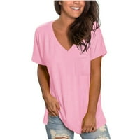 Wendunid majice za žene Ženska casual comfort v-izrez Solid u boji džep labavi fit kratki rukav majica