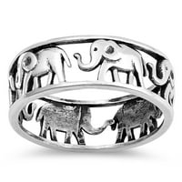 Slon životinjski prsten. Sterling Silver Eternity bend nakit ženski muški unisni veličine 10