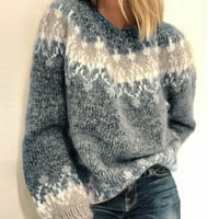 Vremenski pad pad za žene za žene dugih rukava etnički stil za patchwork pletenog toplog pulover, siva, xxl