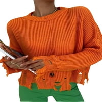 Pločine žene Pleteni džemper su ležerni dugi rukav pleteni puloveri Jumper seksi usjev vrhovi pada zimske osnovne pletive narančastom m