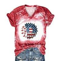 Košulje od 4. jula za žene Star Striped grafičke majice V izrez kratki rukav vrhovi ljetne ležerne kućne