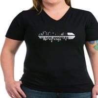 Cafepress - Los Angeles Skyline Ženska V izrez tamna majica - Ženska majica V-izrez tamne majice