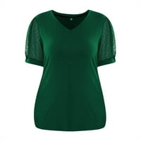 Xinqinghao ženske plus veličine Ležerne prilike sa labavim vrhovima Majica od pune boje tille kratkih rukava Labave majice Ležerne prilike V izrez Green XL