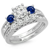 DazzlingRock kolekcija 18k Round Blue Sapphire & White Diamond Dame Bridal Set prstena za uključivanje, bijelo zlato, veličina 8