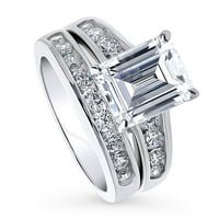 Sterling Srebrna pasijanska prstena za vjenčanje 3. Carat smaragdni CUT CUBIC Zirconia CZ Izjava za žene, rodijumske veličine 6