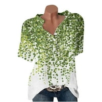 Ženski vrhovi Henley grafički otisci bluza casual ženska prodaja kratki rukav Tee ljetni bluze zeleni