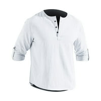Muške majice Ležerne prilike pamučne posteljine Solid Boja dugih rukava s dugim rukavima košulje za