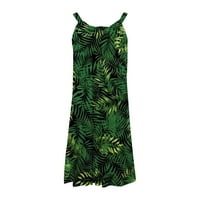 Ženske haljine mini sunčeve haljine bez rukava u okruglom dekolteu ljetno tiskana haljina zelena s