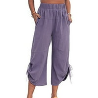 Široke pantalone za noge za žene Ljeto u boji pamučne posteljine labave džepne džepove utrošene pantalone