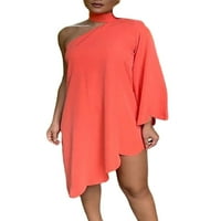 Hait ženski duljina koljena Dress Jedno rame Summer Beach sundress crew haljine za žene s dugim rukavima narančasto crveno m