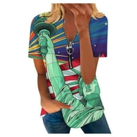 Bazyrey Womens V-izrez Ženski kratki rukav Graphic Print Polovina Zip Summer Casual Tunic Mahune Green