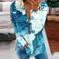 Ženska modna tiskana labava majica dugih rukava bluza okrugla vrat casual vrhovi