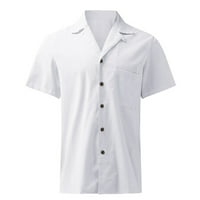 Muški dom Vintage Posteljina Shirts Clearence Čisti gumb u boji V-izrez Dnevna radna bluza