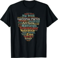 Nacionalni parkovi Lista riječ oblak Kampiranje Pješačenje Muškarci Žene Dječje majice kratkih rukava Crna 2x-velika