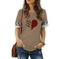 Majice za kratke rukave za žene za žene Leopard Ljubav Srce Ispiši grafičke majice Raglan casual pulover