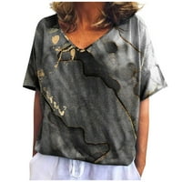 Ženski vrhovi bluza Grafički printira kratki rukav casual ženske ljetne V-izrezne košulje tamno sivo
