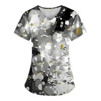 Ženske bluze V-izrez ravna odjeća za bluze Grafički printira žene kratki rukav ljetni vrhovi sive s