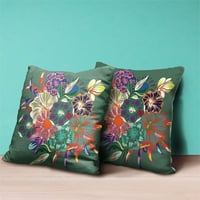 Amrita Sen Designs CAPL916FSDS-ZP- in. Prijateljstvo Bouquet Suede patentni jastuk sa umetnikom - zelena, crvena i narandžasta