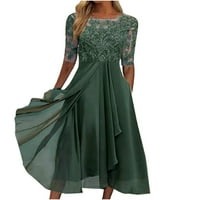 Katalem Ženska dužina čaja Veze čipka čipka šifonske haljine Green l